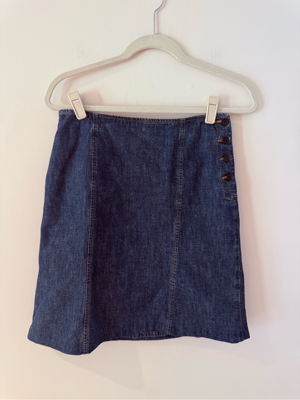 Ann Taylor Dark Blue Denim Mini Skirt with Side Button Detail size 4